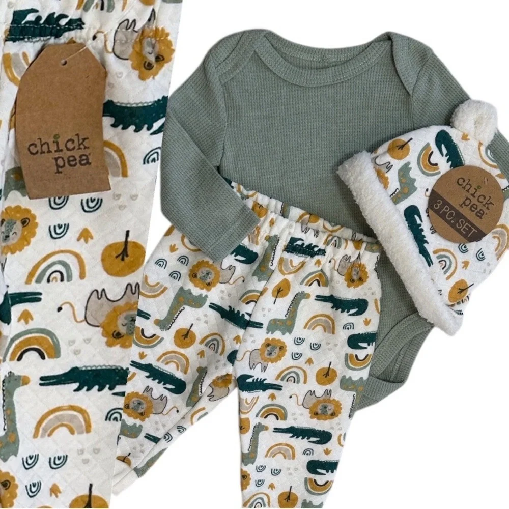 New Chick Pea Baby Boy 3 Piece Cozy Modern Boho Outfit Set 0-3 Months